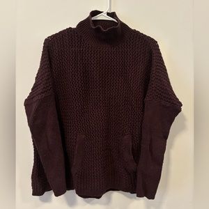 LOFT Brown Cowl Neck Sweater with Textured Knit